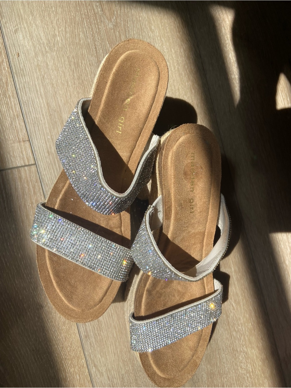 Madden Girl Silver Sparkle Double-Strap Slide Sandals